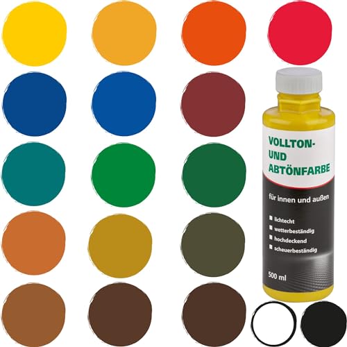 Bodenmeister Abtönfarbe Vollton-Farbe 500 ml, Mischfarbe für Wandfarbe innen und außen, 01 gelb sonnengelb 907