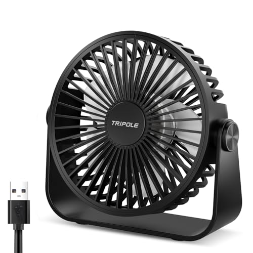 TriPole USB-Schreibtischventilator, 3 Geschwindigkeiten, verstellbar, starker Wind, Tischventilator, 360° Kopf drehbar, 1,5 m Kabel, persönlicher Desktop-Ventilator, 11,4 cm, tragbarer Mini-Ventilator