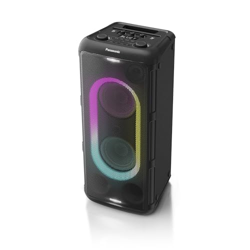 Panasonic SC-TMAX45E-K Hochleistungs-Audiosystem mit Bluetooth, 1000 W, integrierter Beleuchtung, USB, optischem Eingang für TV, Gitarren- & Mikrofoneingängen für Karaoke, Schwarz