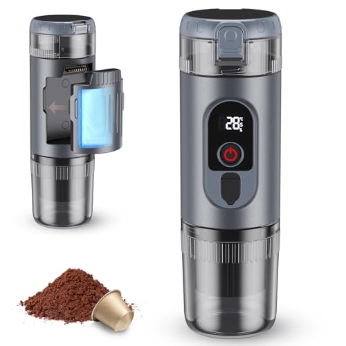 Jradse 2-in-1 Tragbare Kaffeemaschine mit 7650 mAh Akku, 20 BAR Druck, Heiß-/Kalt-Extraktion, für Nespresso Kapseln & gemahlenen Kaffee, Tragbar für Büro, Reisen & Camping(Grau)