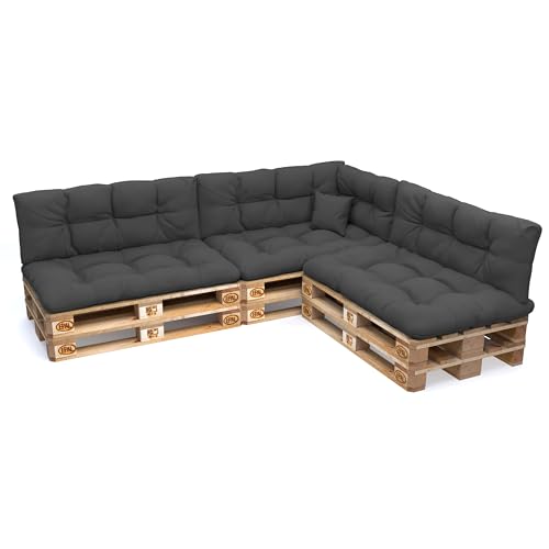POKAR Palettenkissen Wasserabweisend Palettenauflagen Palettenmöbel Palettensofa 8er Set: Sitzkissen 120x80 + Rückenlehne 120x40, Anthrazit