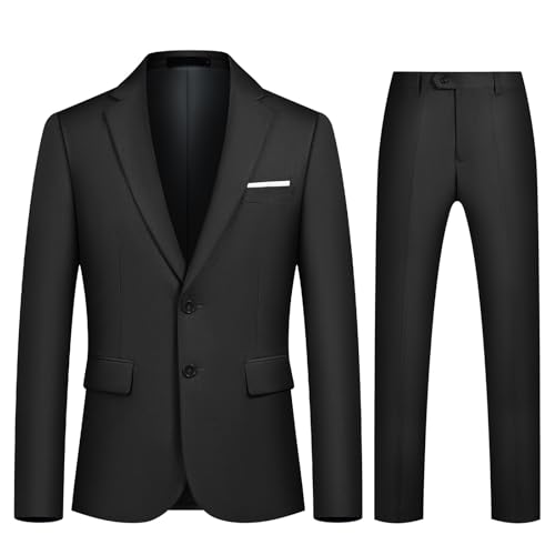 Autsel Anzug Herren 2 Teilig Slim Fit Anzüge Business Herrenanzug Hochzeit 2-Teilig Sakko Hose Formal Dinner Suit Schwarz 3XL