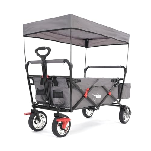 Fuxtec Bollerwagen faltbar FX-CT500 Grau mit Dach - Transportwagen klappbar | inkl. Hecktasche & Verstellbarer Ziehstange | Feststellbremse | Vollprofilreifen | Handwagen/Leiterwagen – Das Original