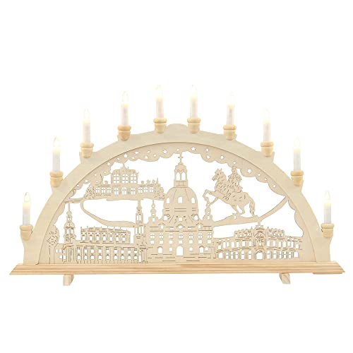 Dekohelden24 5210039-10 10-flammiger Schwibbogen, Motiv: Dresden, L/B/H ca. 71 x 4 x 40 cm.
