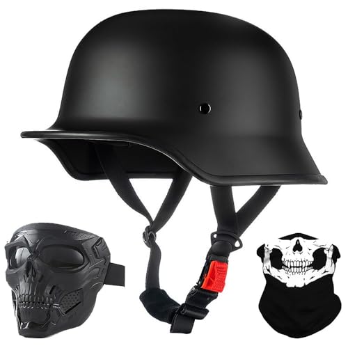 Deutsche Motorrad Halbhelme mit ECE, Jethelm Retro, Chopper Helm, Scooter-Helm, Fahrradhelm, mit Herausnehmbares Innenfutter und Schnellverschlussschnallen M~XXL 57~64CM