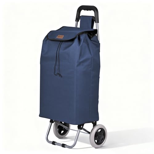 VOUNOT® Einkaufstrolley klappbar 59L, 2-in-1 Trolley Einkaufswagen mit 2 Räder, Abnehmbare Tasche, Reißverschluss Rückentasche, Treppensteiger Hackenporsche, Marineblau