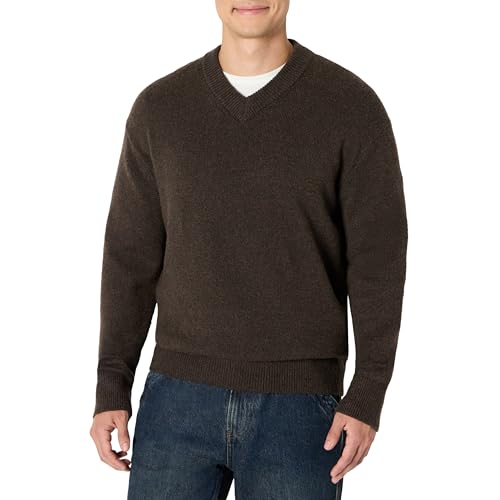Amazon Essentials Herren (Demis Favorit) Regular-Fit-Pullover Baumwollmischung V-Ausschnitt, Schokoladenbraun Meliert, XL