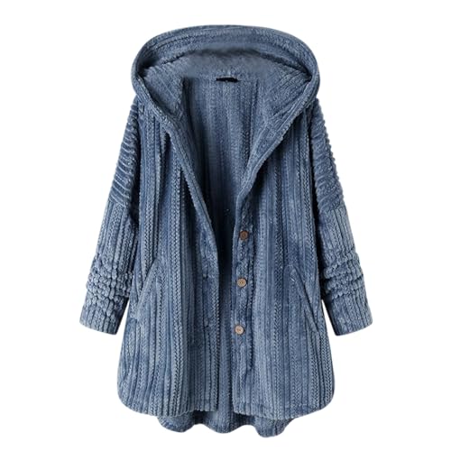 FUPODD Wintermantel Damen Lang Strickjacke Mit Kapuze Winterjacke Damen Warm Strickjacken Flauschig Strickmantel Mit Knöpfen Mantel Winter Fleece Grobstrickjacke Warme Jacke Plüsch Cardigan Dicke