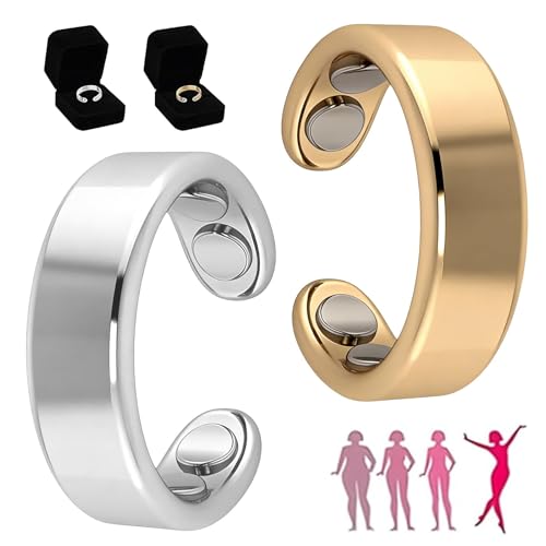 2pcs Ring Damen Wechseljahre, Wechseljahre Magnetring, Antistress Ring, Fitnessring für Damen, VitalRing Zur Angstreduktion & besseren Schlafen, Geschenk für Frauen(Gold,Silber)