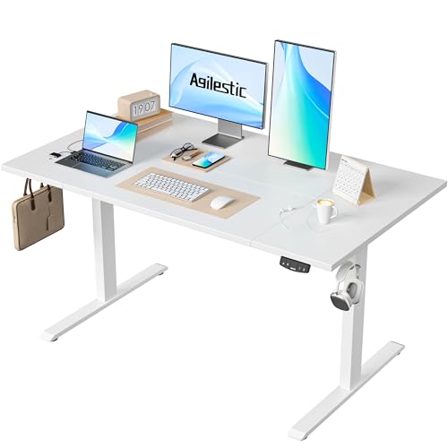 Agilestic Höhenverstellbarer Schreibtisch 140 x 80 cm, Stabiler Schreibtisch Höhenverstellbar Elektrisch mit Memory-Handsteuerung, Ergonomischer Steh-Sitz Tisch Computertisch, Weiß