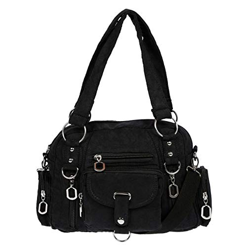Christian Wippermann - Hochwertige Umhängetasche Damen Stoff Canvas 32x20x10cm - Verstellbarer Riemen 75-145cm - Viele Fächer mit Reißverschluss - Perfekte Canvas Tasche für Arbeit & Freizeit Schwarz