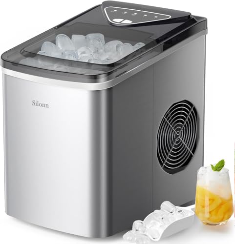 Silonn Eiswürfelmaschine - 9 Eiswürfel in 6 Min, 12 kg/24 Std, Ice Maker Selbstreinigend, Kompakt mit Eiskorb & Schaufel, 2 Größen, Ideal für Küche & Party