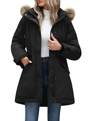 Vancavoo Winterjacke Damen Wintermantel Warm Winterparka Winter Jacket Mäntel Thickened Filling Parka Daunenmantel Frauen mit Kapuze,Schwarz,M