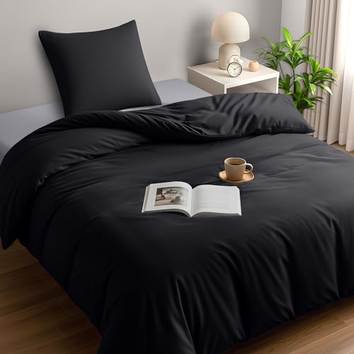 Utopia Bedding Bettwäsche 135x200 Set - Mikrofaser Bettbezug 135x200 cm + 1 Kissenbezug 80x80 cm - Schwarz
