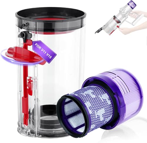 Verbesserter Ersatz-Staubbehälter, kompatibel mit Dyson V11, V15, SV14, SV15, SV22, transparenter Mülleimer, kompatibel mit Dyson Kanister, Teilenummer 970050-01/965443-01, mit HEPA-Filter