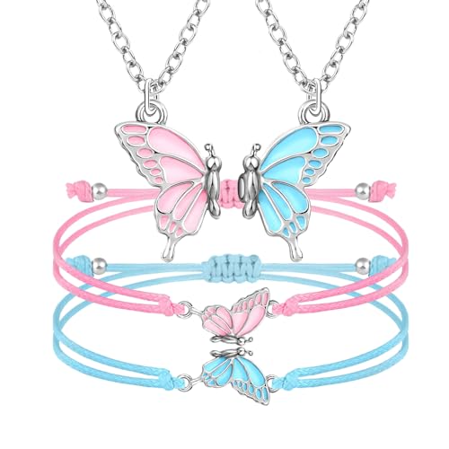 Goiern BFF Armbänder und Halskette Für 2 Schmetterlingsfreundschaft Halskette Armband Beste Freunde Passende Halskette Armbänder Geschenke für Frauen Mädchen