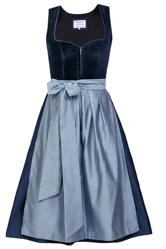 Edelnice Trachtenmode Exklusives Designer Midi Dirndl Luna Samt blau inkl. Dirndlschürze Gr. 32-54 (DE/NL/SE/PL, Numerisch, 44, Regular, Regular, Blau)