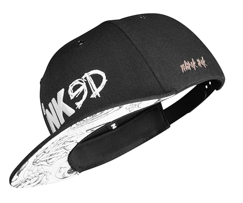 Nebelkind Snapback-Cap-Herren Damen Inked Schwarz, Einheitsgröße OneSize, Größenverstellbar, Unisex, hochwertige Cap trendig, Streetwear Style, Baseball-Kappe mit geradem Schirm, Retro