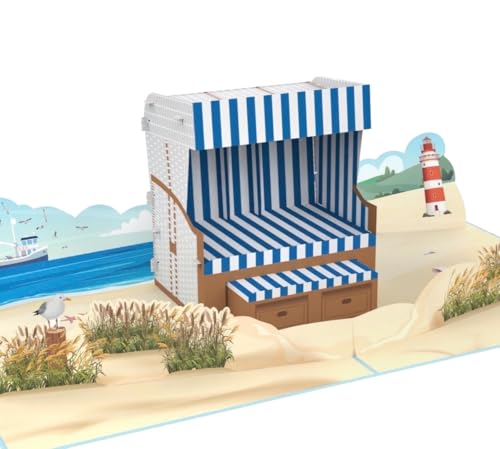 MOKIO® Pop-Up Karte – Strandkorb – 3D Geburtstagskarte für einen Nordsee oder Ostsee Urlaub, als Gutschein für eine Reise ans Meer