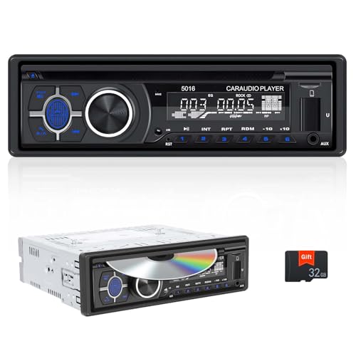 CAMECHO 1Din Autoradio mit CD DVD Player, Autoradio 1 DIN mit Bluetooth 5.1 Freisprechfunktion, Audio Empfänger mit AM/FM Radio, EQ, Smart Sync App +32GB TF, USB/TF/ MP3 Player/AUX in