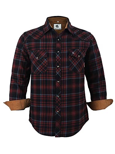 Coevals Club Herren Flanellhemd Langarm Kariertes Druckknöpfe Baumwolle mit Tasche Normale Passform Freizeithemd (Russet Braun Schwarz #6 3XL)