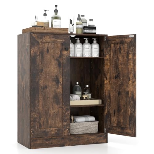 FANTASK Aufbewahrungsschrank Holz, 60x30x80cm, Badezimmerschrank mit verstellbarem Regal, Mehrzweckschrank mit Türen, Beistellschrank für Wohnzimmer, Esszimmer & Küche (Braun)