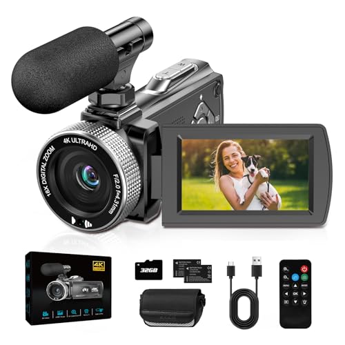 ZIMOCE Videokamera 4K Camcorder 48MP, 18X Digital Zoom Video Camera 3.0'' 270° Rotation Screen Vlogging Kamera für YouTube Tiktok, Vlog Camera mit Mikrofon, Fernbedienung, 32GB Karte, 2 Batterien