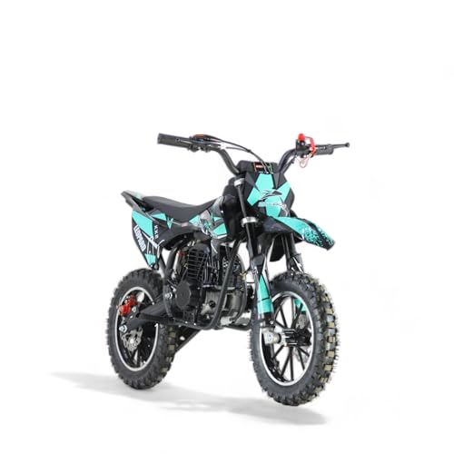 KXD 705 49ccm 4 Takt Leopard Dirtbike Kinder Dirt Bike CrossBike Enduro Dirtbike Pocket 49cc Pitbike PocketBike Motocross Motorrad Motorbike Motorsport Pocket Vollcross Crossbike Türkis