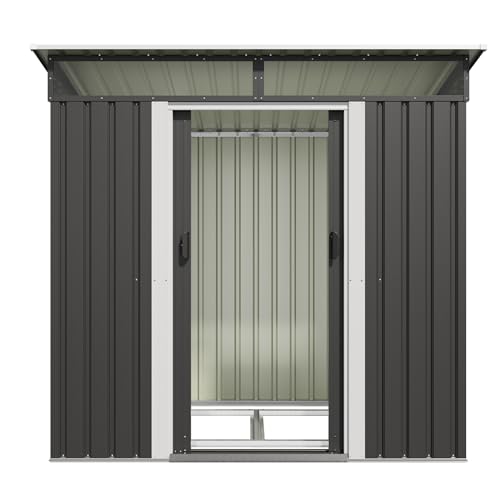 Devoko Metall Geräteschuppen 183x109x182cm mit Fundament, 3.6m³ Gerätehaus mit Oberlichte und Pultdach, Outdoor, Wetterfest, Fahrradschuppen, Gartenhaus für Terrasse, Rasen, Anthrazit