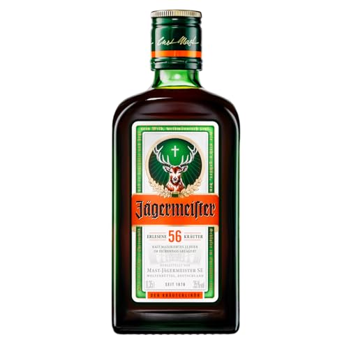 Jägermeister – 1 x 0,35l Premium Kräuterlikör 35% Vol. – 56 erlesene Kräuter – Kalt mazeriertes Elixier – Im Eichenfass gelagert – Das Original aus Wolfenbüttel