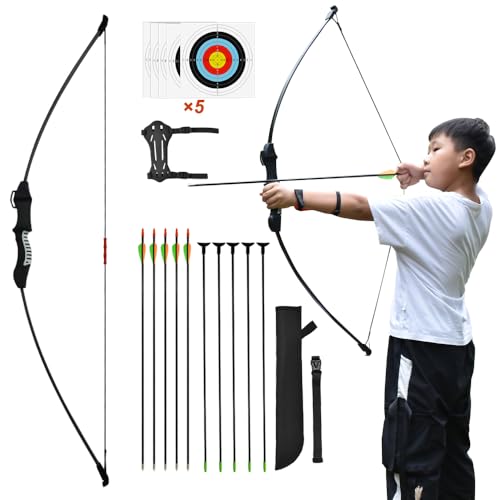 Runzkzy Bogen und Pfeil für Teens Anfänger Bogenschießen Set für Jugend Bogen und Pfeil Schießen Praxis Hinterhof und Outdoor-Bogenschießen Ausbildung (Ohne Umlenkrolle)