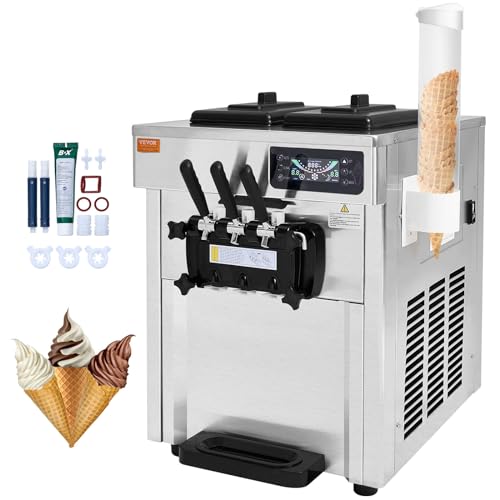 VEVOR Kommerzielle Eismaschine 18–28 L/h, 3 Geschmacksrichtungen, Italienische Eismaschine, 2 x 5,5 L Trichter, LCD-Panel, Automatische Vorkühlung, Reinigung, für Joghurt, Kaffee, Snackbar, Restaurant