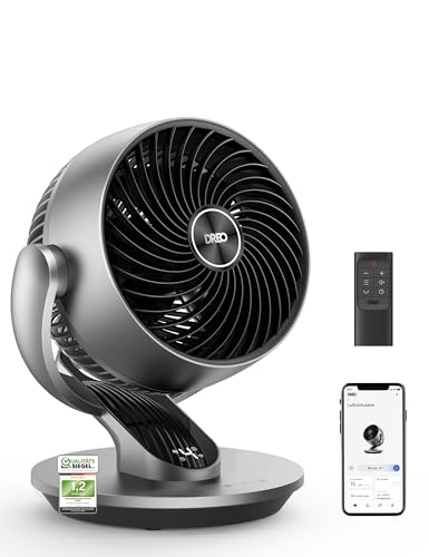 Dreo 28dB Leiser Smart Tischventilator für Schlafzimmer Büro, Ventilator mit Fernbedienung Kühlung 21M Windentfernung 4-Geschwindigstufe 5 Modi 12H Timer 90° Auto 120° Manuell oszillierend, Lynx S