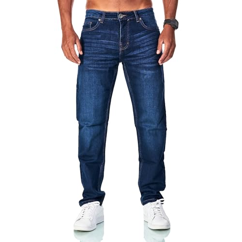 JEEL Herren Sweat-Jeans - Regular-Fit Straight-Cut - Stretch Washed Denim-Look - Jeans-Hose 01-Navy 33W / 30L