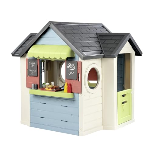 Smoby Life - Chef Spielhaus (124x132x135 cm) mit mind. 60% Recycling-Anteil - wetterfestes Gartenhaus für Kinder mit Verkaufstheke und Spielküche - Outdoor-Imbiss für Garten oder Terrasse - ab 2 Jahre