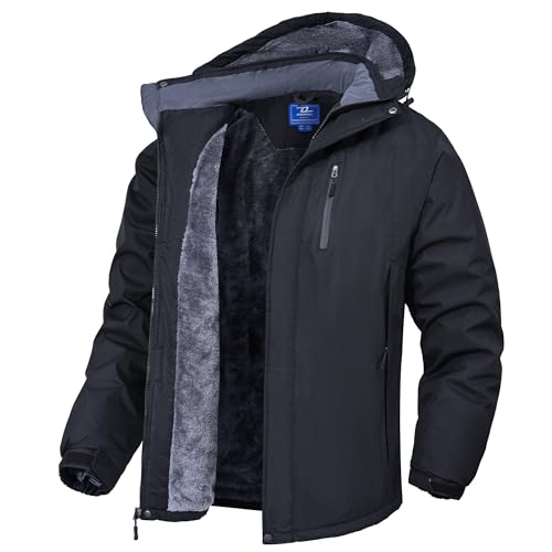 Zoofly Herren Winterjacke Warme Gefüttert Skijacke Wasserdicht Funktionsjacke Verdickt Snowboardjacke Fleecejacke Mit Kapuze Männer Schwarz-L