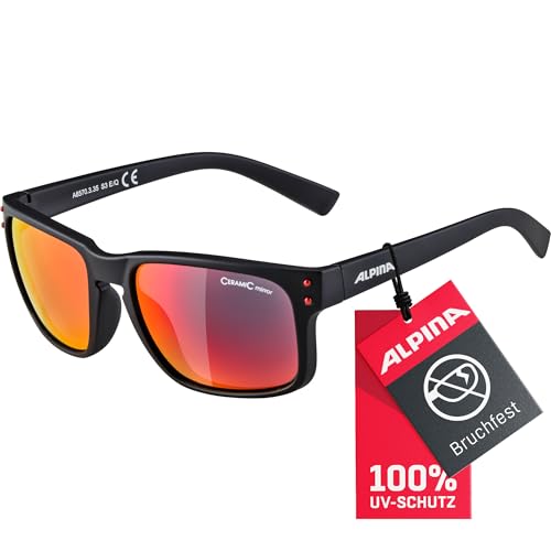 ALPINA KOSMIC - Verspiegelte und Bruchsichere Sonnenbrille Mit 100% UV-Schutz Für Erwachsene, black matt, One Size
