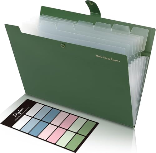 SKYDUE Fächermappe A4, Dokumentenmappe Mit 8 Fächer, Ordner A4/Aktenordner/Ordnungsmappe A4/Dokumententasche/Mappe Organizer Für Büro Hause Schule Dokumente(Grün)
