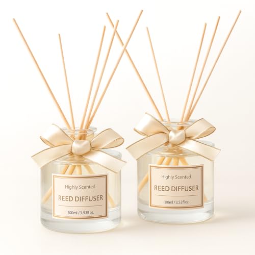 Raumduft Diffusor Set 2x100ml mit natürlichen Duftstäbchen – eleganter Raumerfrischer für langanhaltende, dezente Duftverteilung im Zuhause, inkl. 10 Rattanstäben zur flexiblen Intensität (Freesie)