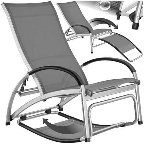 tectake® Sonnenliege Schaukelstuhl, 2 in 1 Liegestuhl, Gartenliege mit 4-Fach Verstellbarer Rückenlehne, Aluminiumgestell, wetterfeste Relaxliege, Liegesessel für Balkon Terrasse Garten, anthrazit