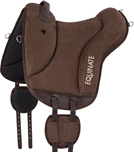 Equinate Reitpad Newfield aus synthetischem Wildleder Pferd Braun - Bareback Pad mit pflegeleichter Neopren Unterseite - Reitkissen Baumloser Sattel