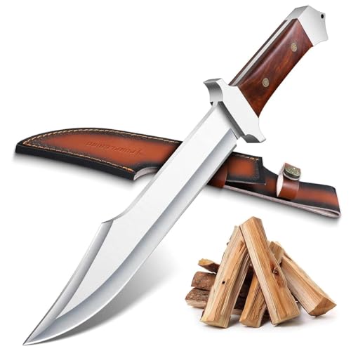 PURPLEBIRD Outdoor Messer, Machete Scharf Echt mit 6MM Klingenrücken, D2 Stahl Full Tang Bowiemesser mit Scheide, für Wandern & Bushcraft, Geschenke für Männer