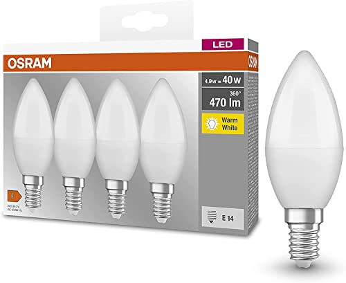 Osram LED Base Classic B Lampe, in Kerzenform mit E14-Sockel, nicht dimmbar, Ersetzt 40 Watt, Matt, Warmweiß - 2700 Kelvin, 4er-Pack
