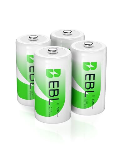 EBL Baby C Akku 5000mAh - NI-MH wiederaufladbare Batterie 4er Pack mit Aufbewahrungsbox, 1,2V Typ C Akku