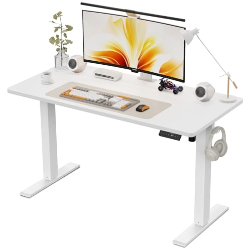 WALKINGDESK Höhenverstellbarer Schreibtisch, Elektrisch 120 x 60 cm Computertisch, Steh-Sitz Tisch Höhenverstellbar mit 4 Memory Funktion, Standing Desk mit 2 Haken für Home Office, Weiß