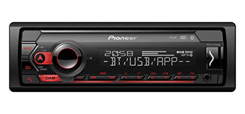 Pioneer MVH-S420DAB 1-DIN-Autoradio mit DAB+, rot, deutsche Menüführung, Bluetooth, USB, AUX-Eingang, iPod/iPhone-Direktsteuerung, Freisprecheinrichtung, Smart Sync