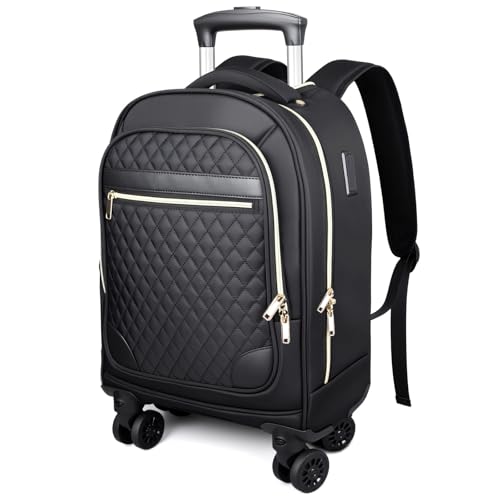 Rucksack mit Rollen Damen 15.6 Zoll – Leichter Reise trolley handgepäck (52x32x20 cm) – Wasserdichter Laptop Rucksack mit Teleskopgriff für Business, Uni, Flugzeug – 35L Fassungsvermögen – Schwarz