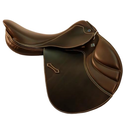 EQUIGEAR Hochwertig gefertigter Premium-Leder-Springsattel für Pferde – Vielseitiger Allzweck-Reitsattel mit komfortabler Sitzposition (15 inches)