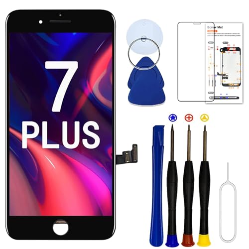 Dinow für iPhone 7 Plus Display Ersatz (Schwarz) 5.5 Zoll Touch Screen iPhone 7 Plus Display Digitizer Frame Assembly mit 3D Touch + Tool Kit + Display Schutzfolien，Modell：A1661, A1784, A1785