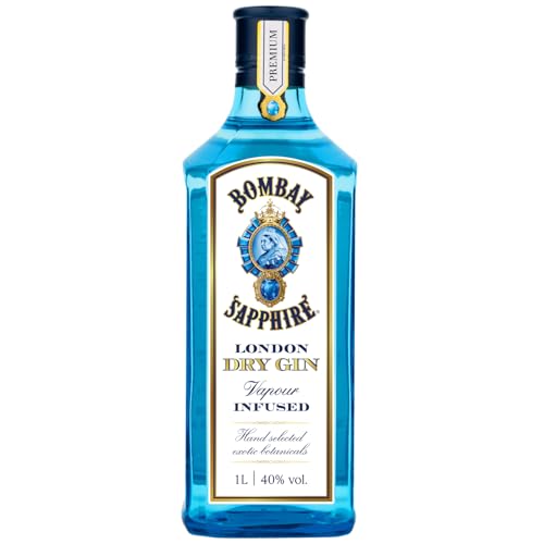 Bombay Sapphire London Dry Gin, 40 Vol-%, 100 cl / 1 L, zu 100% per Dampfinfusion destillierte Spirituose mit 10 erlesenen Botanicals